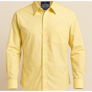 Stafford Yellow Fitted Dress Shirt 15.5 x 34/35 Easy-Care Cotton Blend